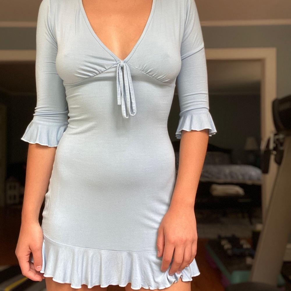 Light blue casual ruffle dress - Picture 1 of 4